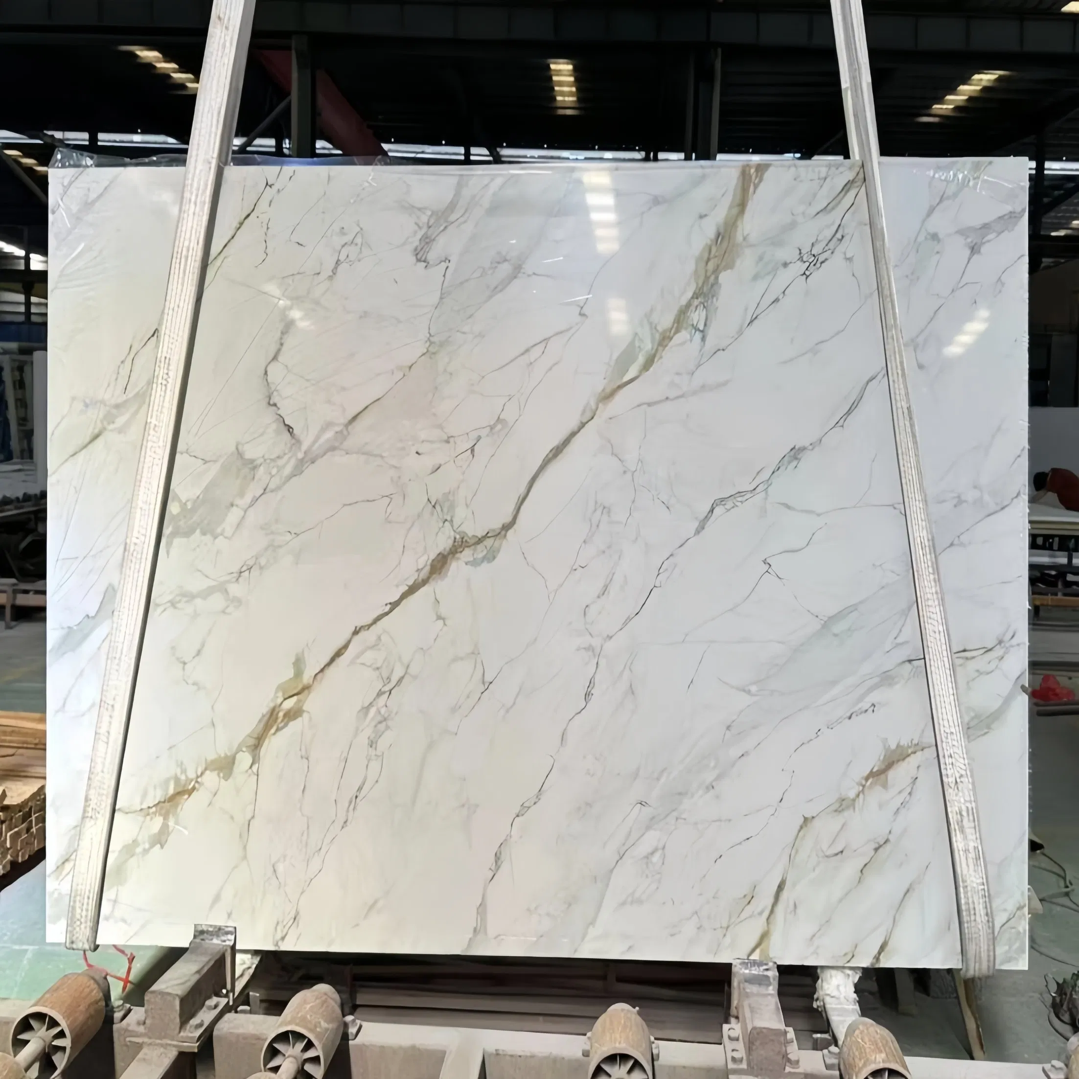 Wholesale Polished Artificial Marble Stone Artificial Tile Inked Fish Maw Gold 2100*1800*16mm