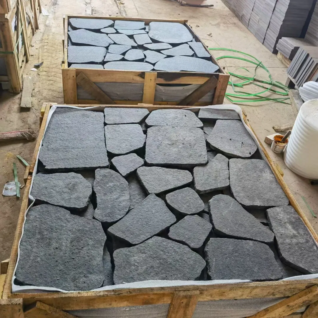 Random Black Basalt Stone Black Granite Flagstone for Patio Design