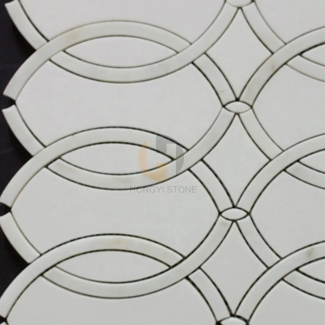 Thassos White and Calacatta Gold Marble Waterjet Mosaic Tile for Luxury Design