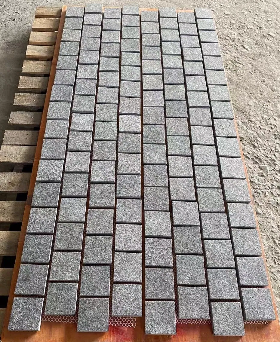 Natural stone flamed black basalt G684 Mesh Backed Cobblestone Pavers for exterior/outdoor Garden/Landscape/Square
