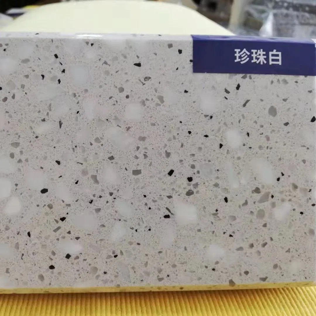 Artificial Stone Engineered Stone Pearl White Terrazzo Customized Size Black White for Countertop and Big Slabs and Tile