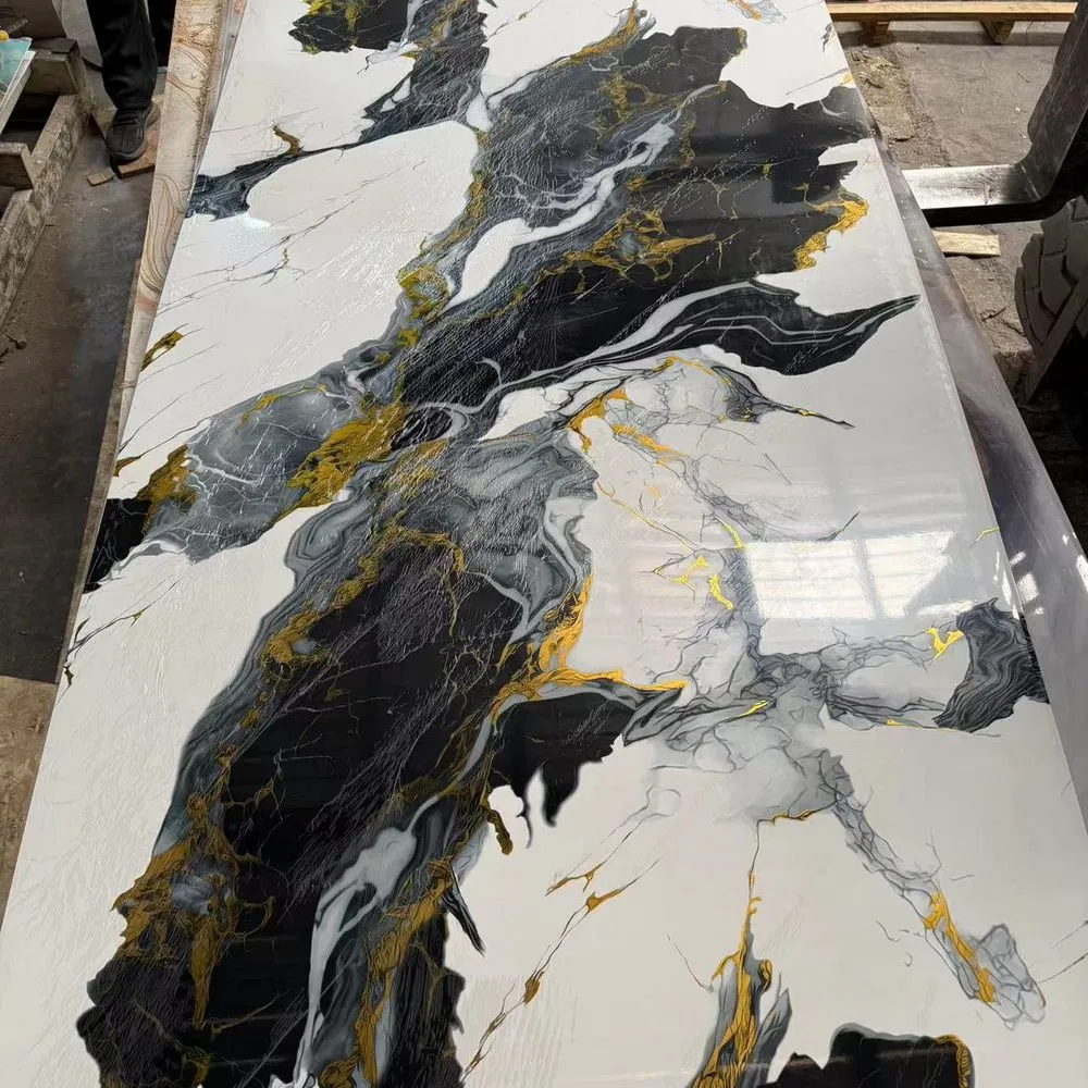 High Glossy Faux Stone PVC Sheet with Stone Veneer UV WPC Board Interior Decorative Carbon Crystal Ceiling Bamboo Charcoal Wall Panel for Wall Decor