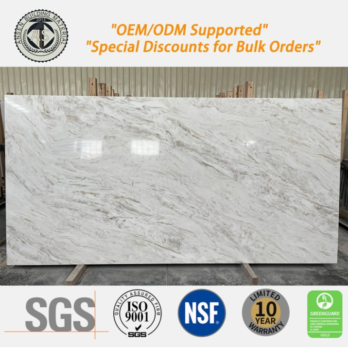 Polished Artificial Quartz Stone for Countertops/Vanity Tops/Hotel Design Tai Mahal Printed Quartz