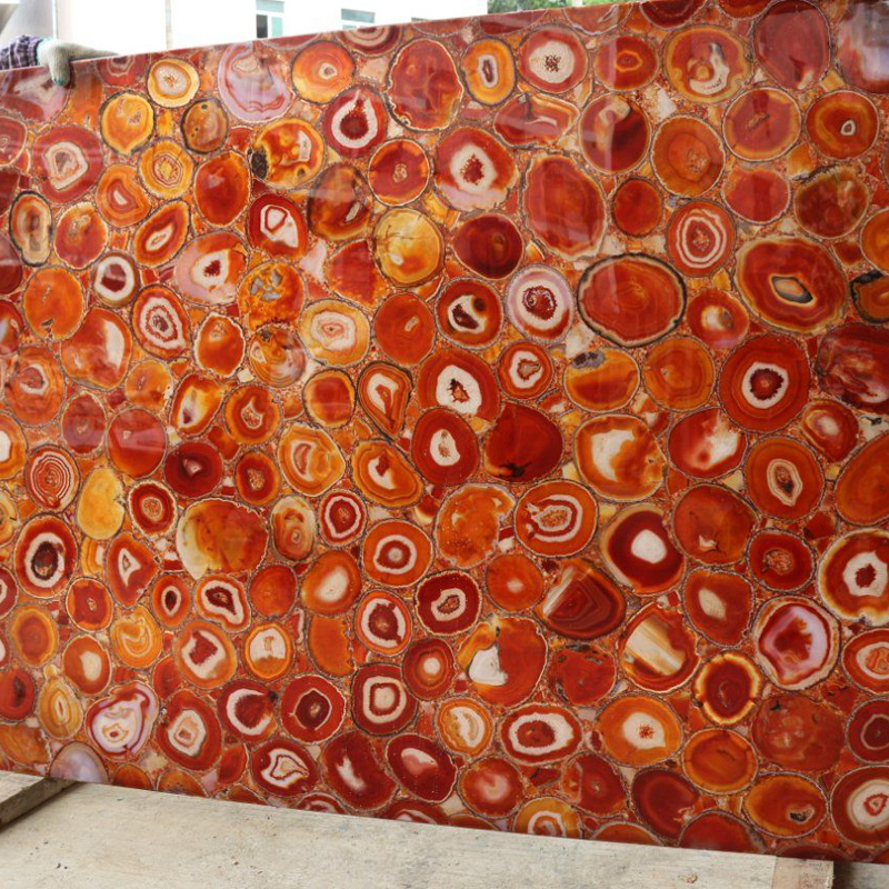 Semi Precious Stone Large Format Translucent Red Agate Onyx Stone Slab