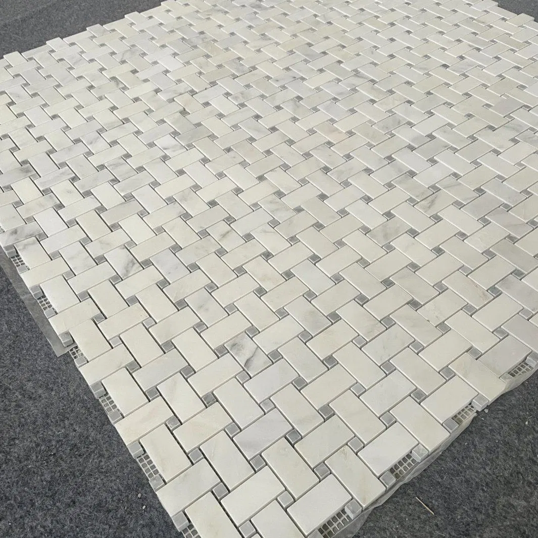 Polished/honed white/black/grey/brown/pink/green/red/yellow/gold/blue marble/travertine/limestone/basalt Basket Weave Mosaic Floor Tile for Interior Floor/Wall