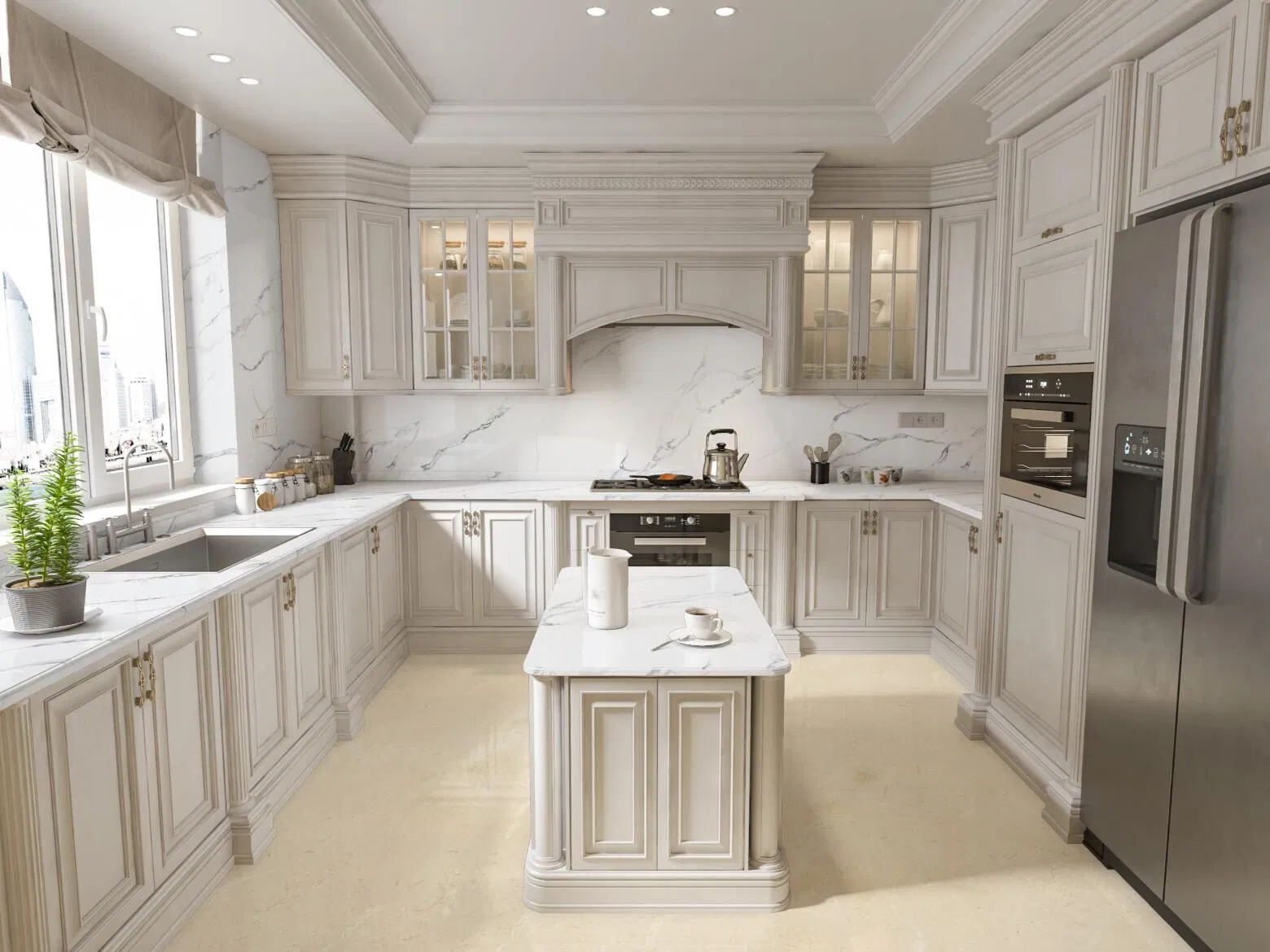 Engineering polished black/white/beige/grey/gold FBM-6207 Calacatta Rocky quartz stone for interiors/indoor slabs/kitchen/bathroom/vanity/table countertops