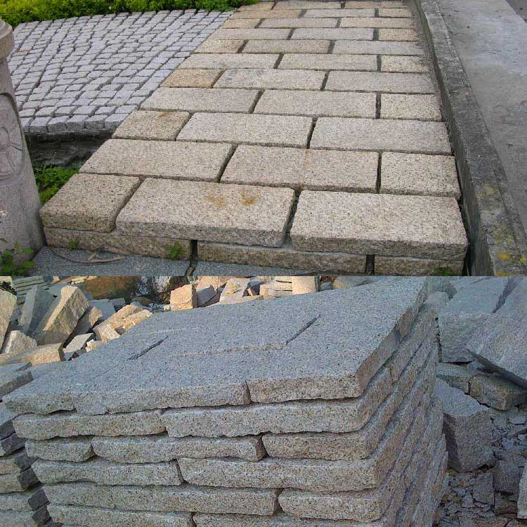 Natural Split Finish Yellow Rusty Granite G682 Cobblestone Paving for Driveway and Patio Pavers