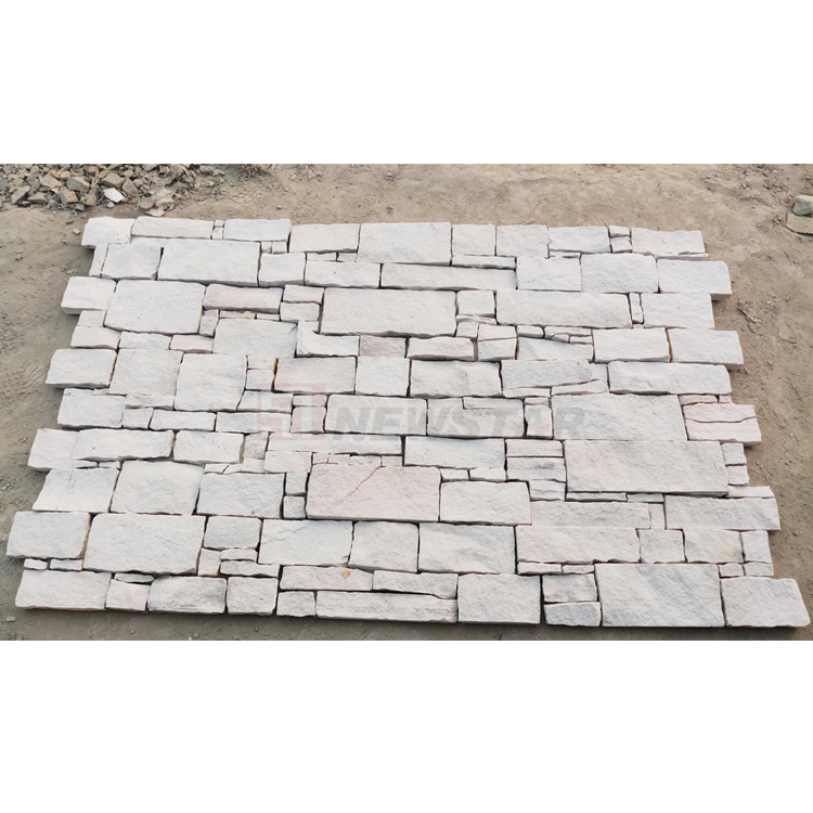 Newstar Natural Sand Stone Wall Cladding Split Random Exterior White Sandstone Tile Decoration Stone Wall Panels