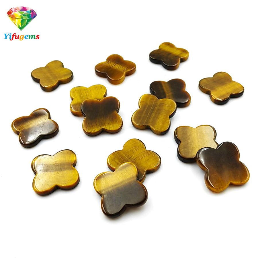 Mother of Pearl Natural Shell Tiger Eye Onyx Four Leaf Clover Stone