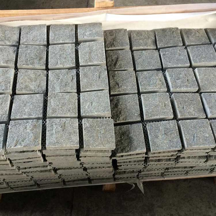 Natural Split Dark Grey Granite Cobblestone Mesh Paver for Walkway and Driveway Paving Stone