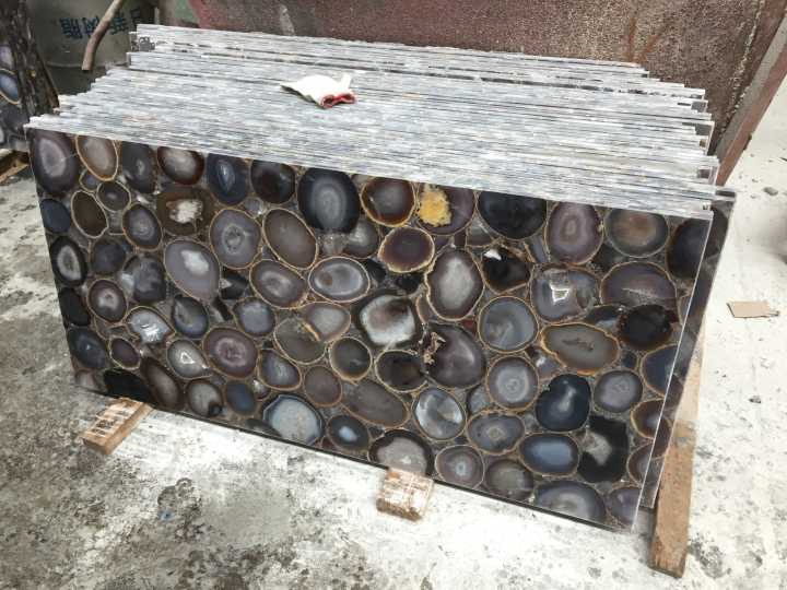 Polished Semiprecious Stone Onyx Slab Natural Blue Red Grey Agate Stone