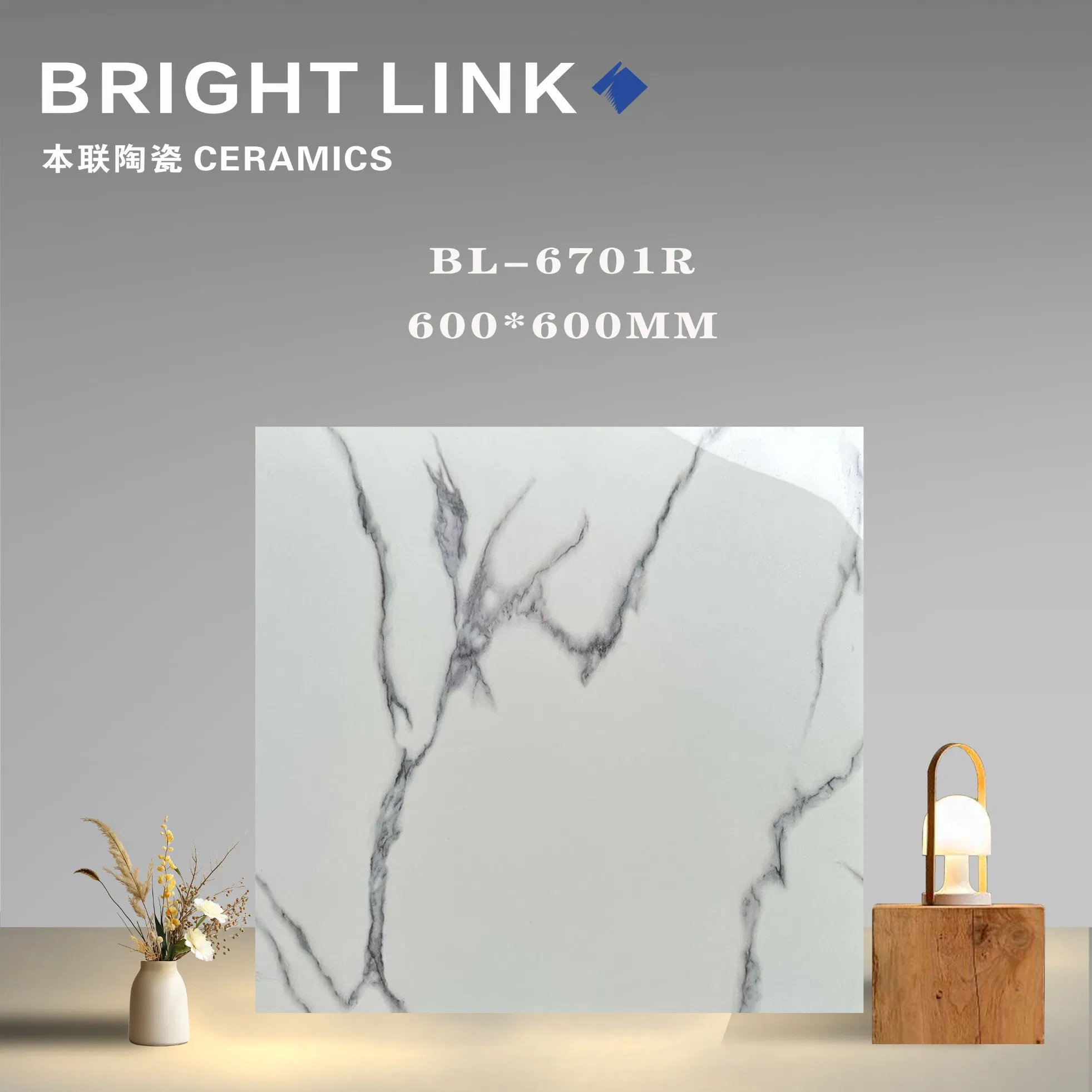 White Carrara 600X600mm Marble Effect Polished Porcelain Glazed Flooring Tile