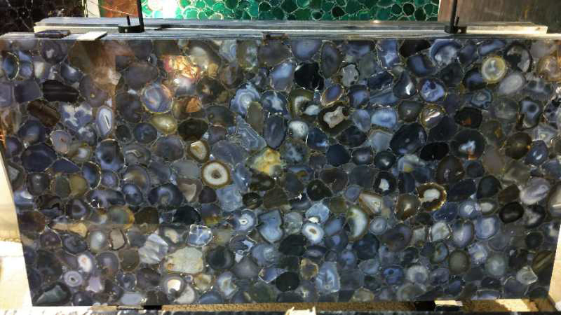 Polished Semiprecious Stone Onyx Slab Natural Blue Red Grey Agate Stone