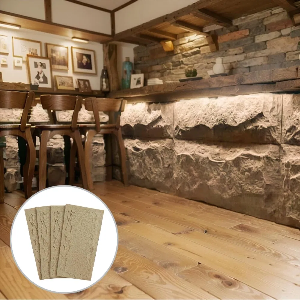 3D Lightweight Insulated Artificial Rock Stone Veneer Faux Culture Panel PU Stone Wall Panel