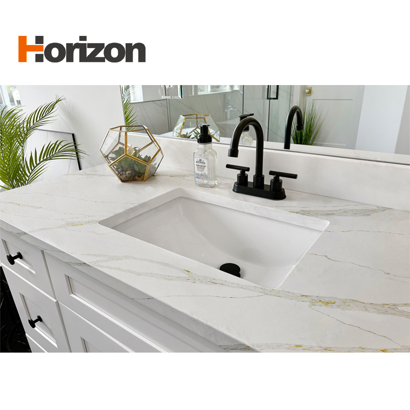 Artificial Low Silica Kitchen Counter Top Quartz Stone for Corner Cabinet Quartz Stone Slab Countertop More Affordable Compare with Mable and Granite