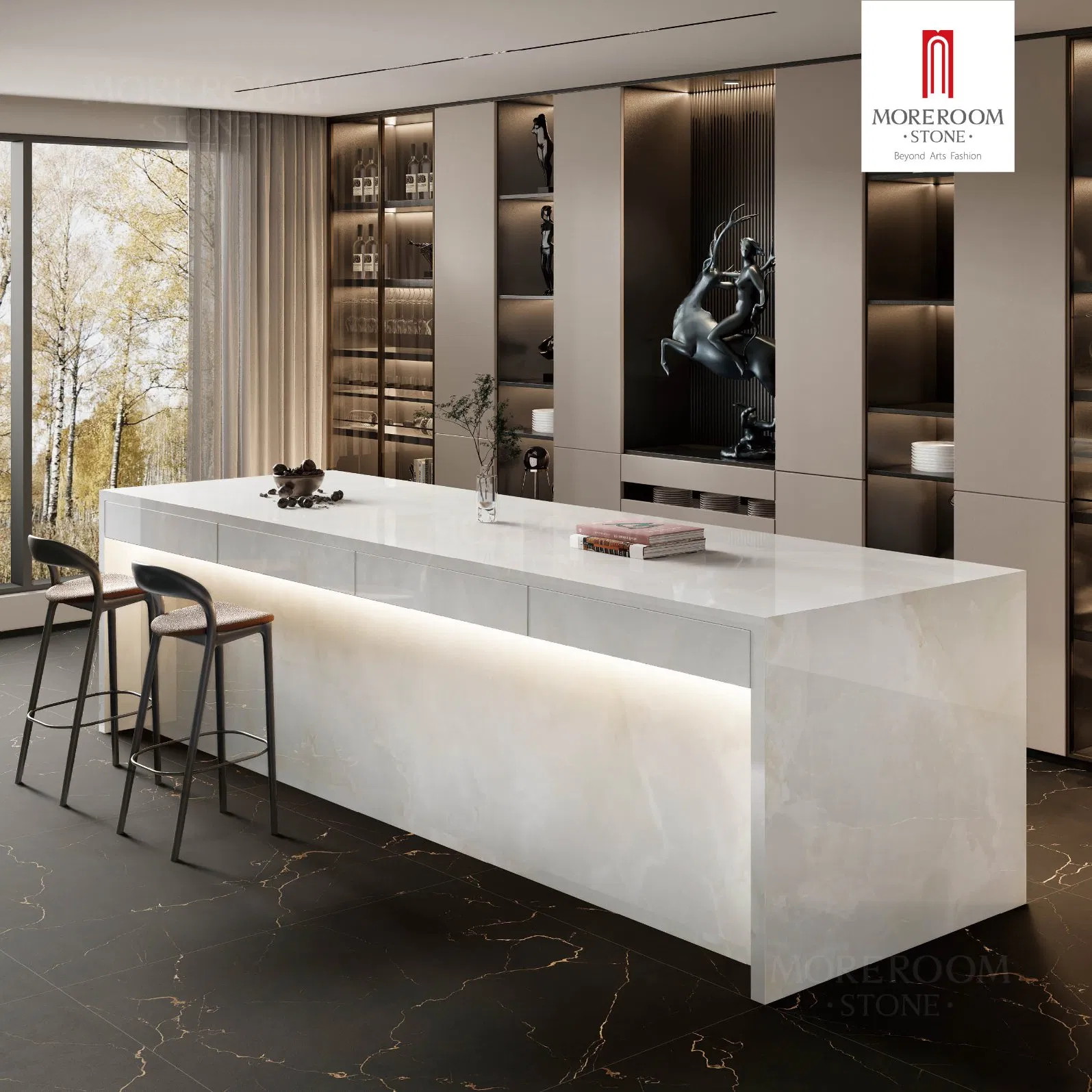 1600X3200mm Glossy White Onyx Artificial Stone Polished Finish Sintered Stone Slab