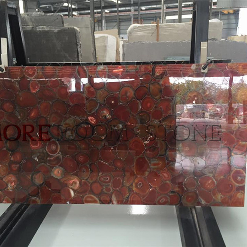 Semi Precious Stone Large Format Translucent Red Agate Onyx Stone Slab