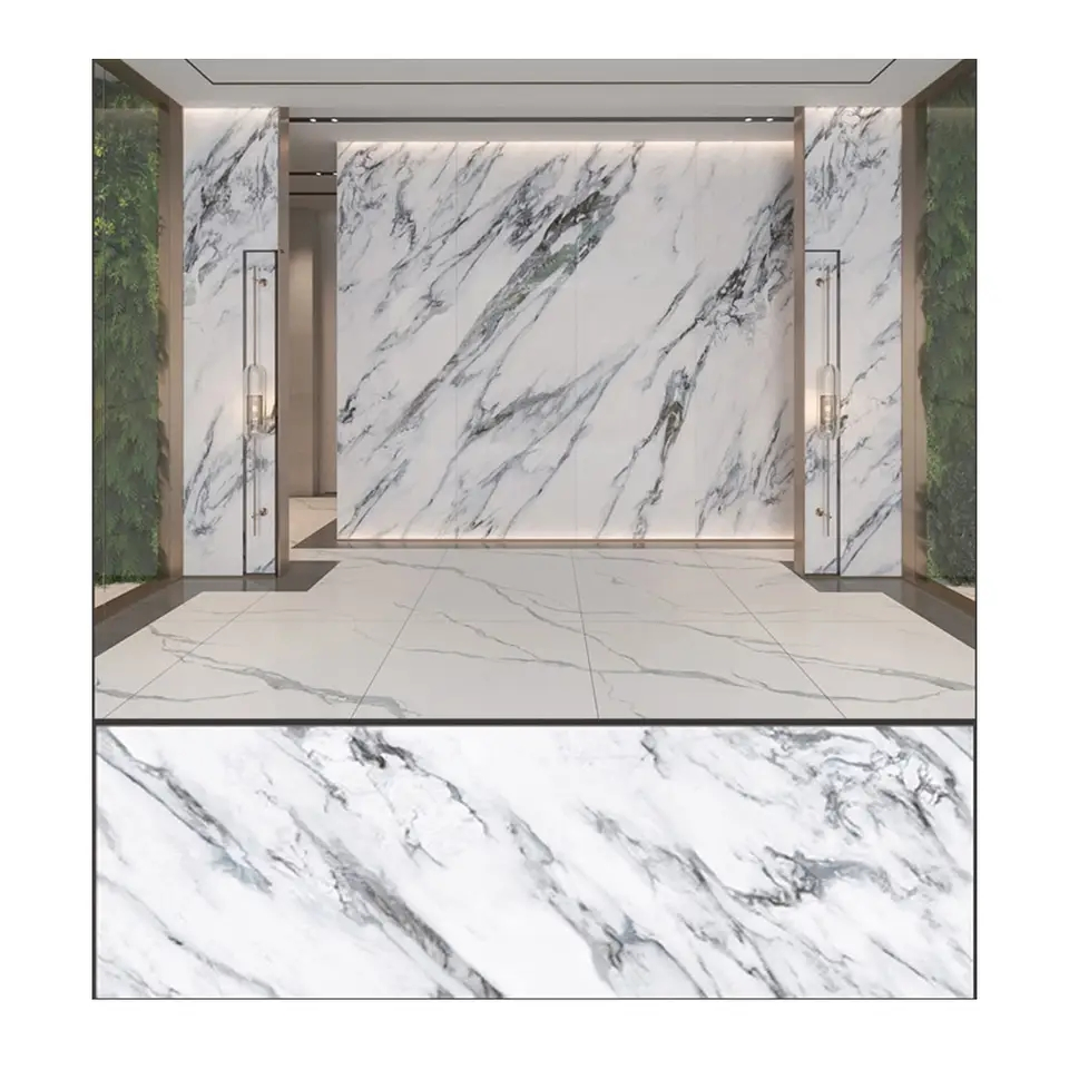 Interior Decorative High Glossy 3D Print PVC UV Marble Sheet Carbon Slate Marble Wall