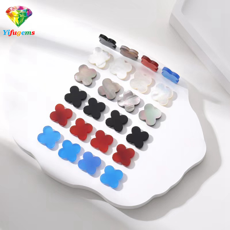 Mother of Pearl Natural Shell Tiger Eye Onyx Four Leaf Clover Stone