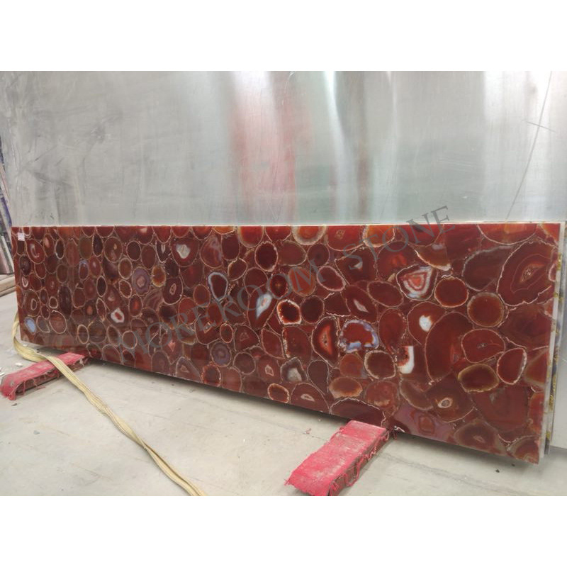 Semi Precious Stone Large Format Translucent Red Agate Onyx Stone Slab