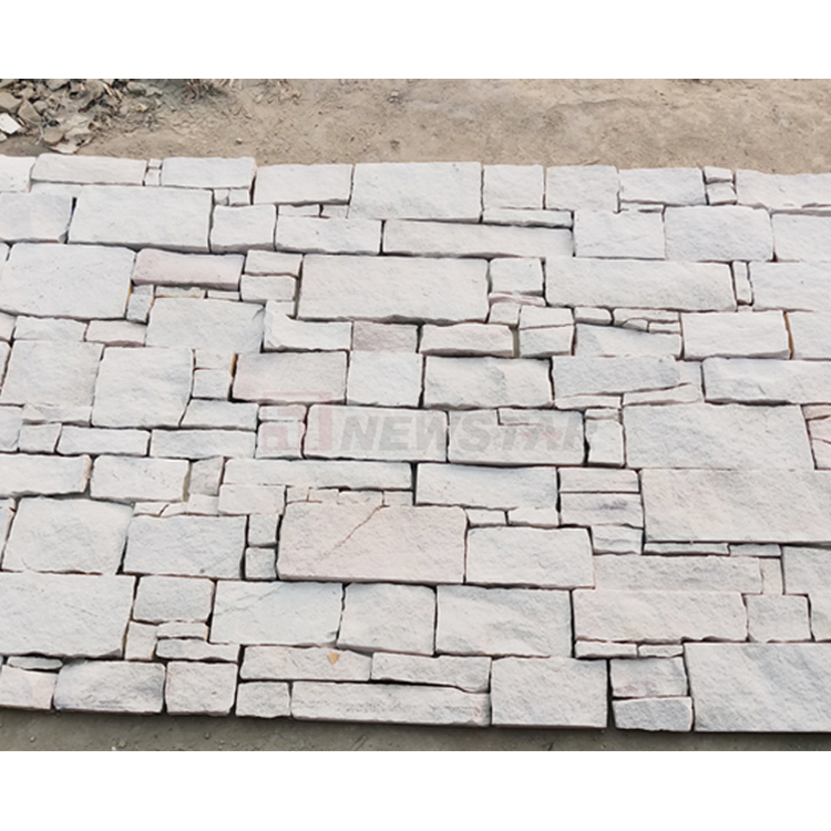 Newstar Natural Sand Stone Wall Cladding Split Random Exterior White Sandstone Tile Decoration Stone Wall Panels