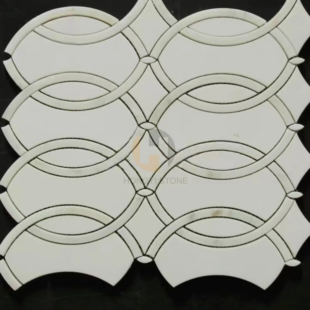 Thassos White and Calacatta Gold Marble Waterjet Mosaic Tile for Luxury Design