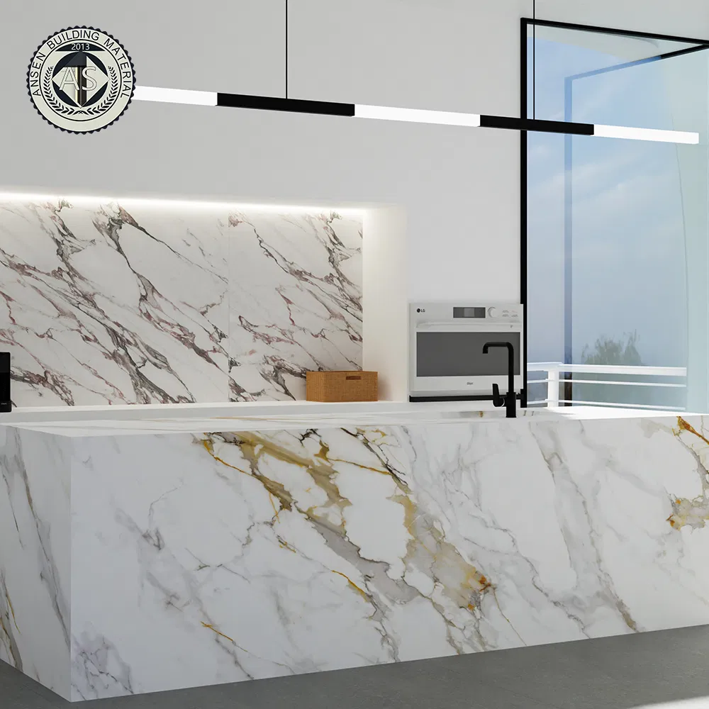 Calacatta Gold Printed Quartz Slab Artificial Engineered Quartz Stone for Kitchen Countertop
