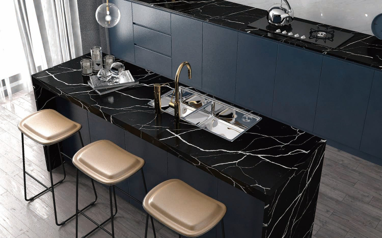 Calacatta Black Quartz Engineered Stone Livingroom Table Worktops Countertops