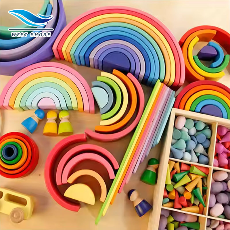 Children Stone Bridge Rainbow Wooden Toy Stacking Stacker Kid Building Blocks