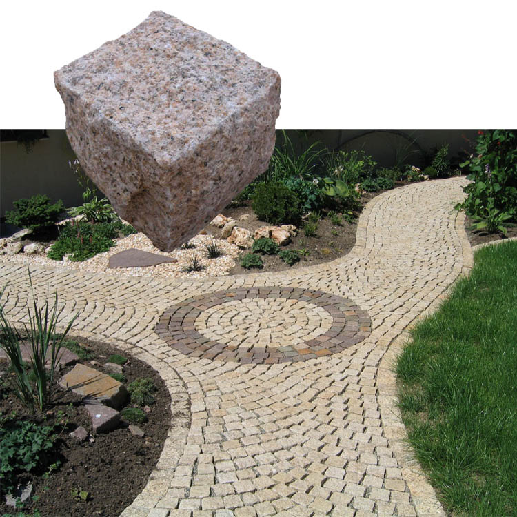 Natural Split Finish Yellow Rusty Granite G682 Cobblestone Paving for Driveway and Patio Pavers