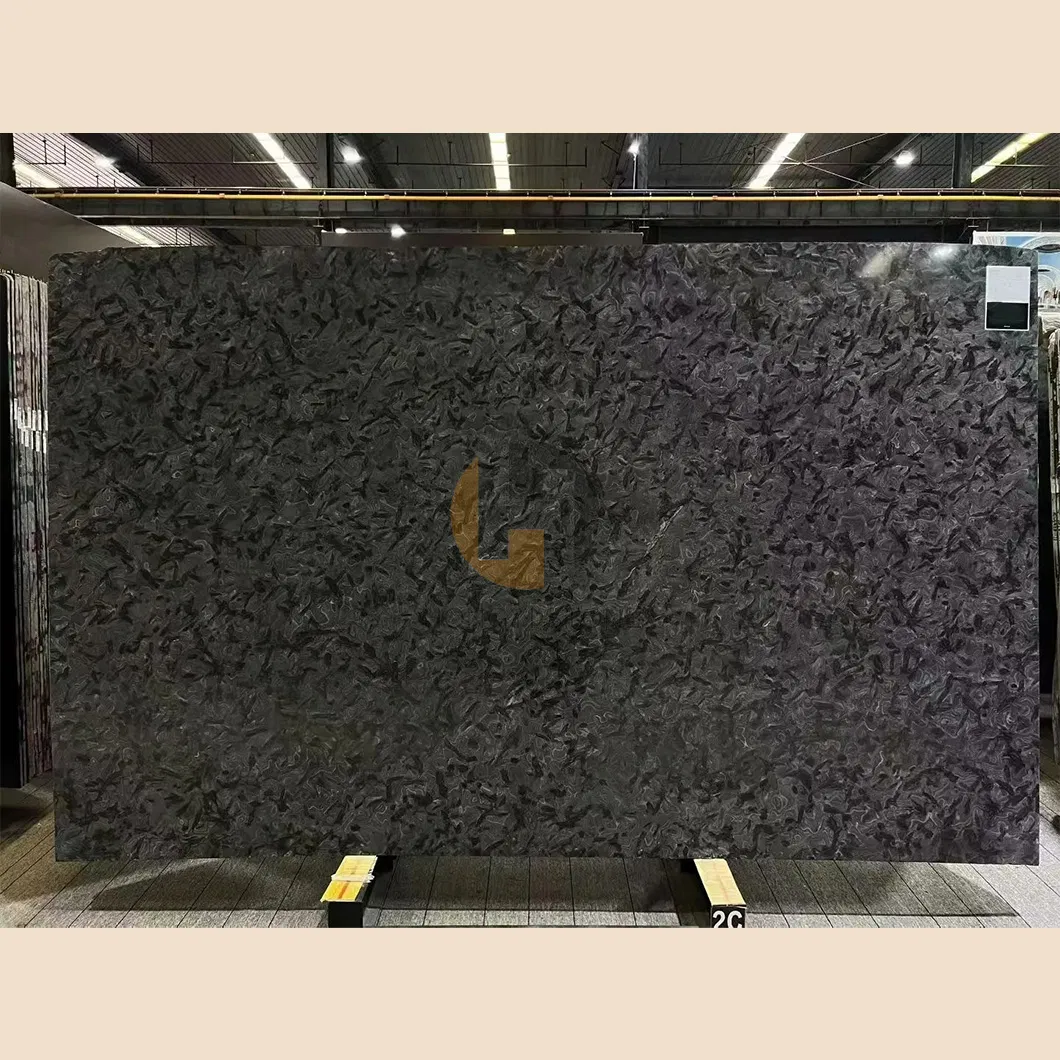 Brazilian Exotic Leather Finish Matrix Titanium Granite Cosmic Black Quartzite Slab Tile for Countertop