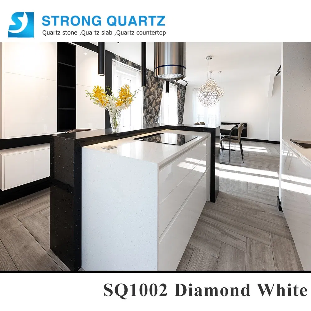 High-Quality Engineered Diamond White Quartz Stone for Countertops/Tiles