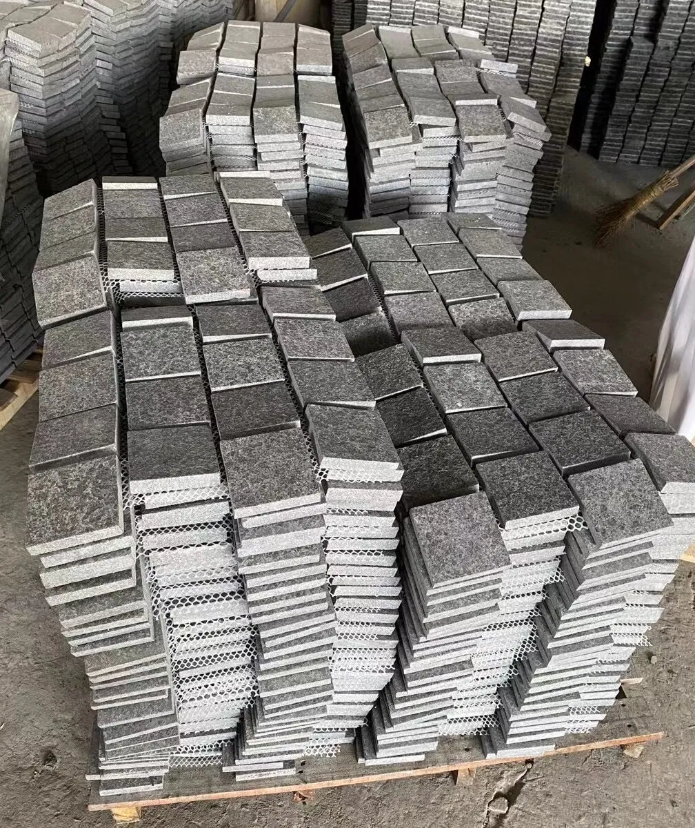 Natural stone flamed black basalt G684 Mesh Backed Cobblestone Pavers for exterior/outdoor Garden/Landscape/Square