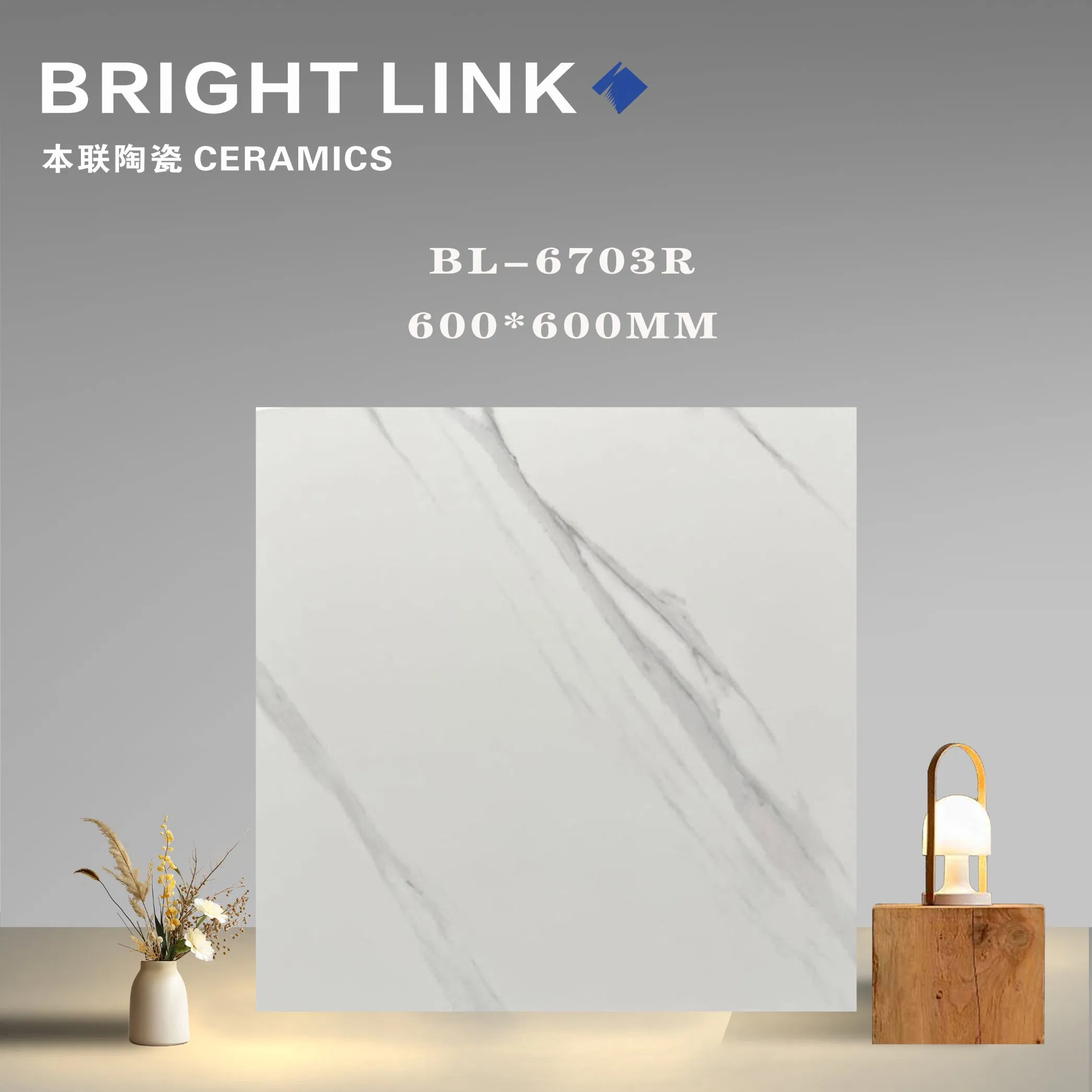 White Carrara 600X600mm Marble Effect Polished Porcelain Glazed Flooring Tile