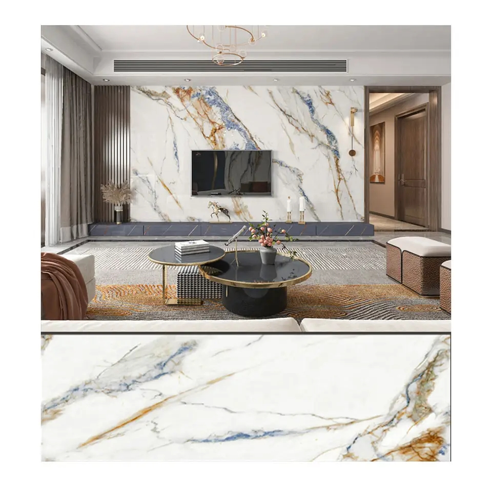 Interior Decorative High Glossy 3D Print PVC UV Marble Sheet Carbon Slate Marble Wall