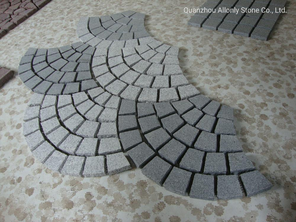 Black Basalt Driveway Paver Stone Fan Shape Cobblestone for Garden Pavement Tiles