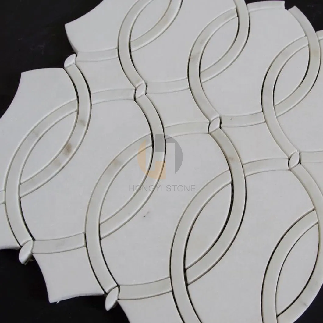 Thassos White and Calacatta Gold Marble Waterjet Mosaic Tile for Luxury Design