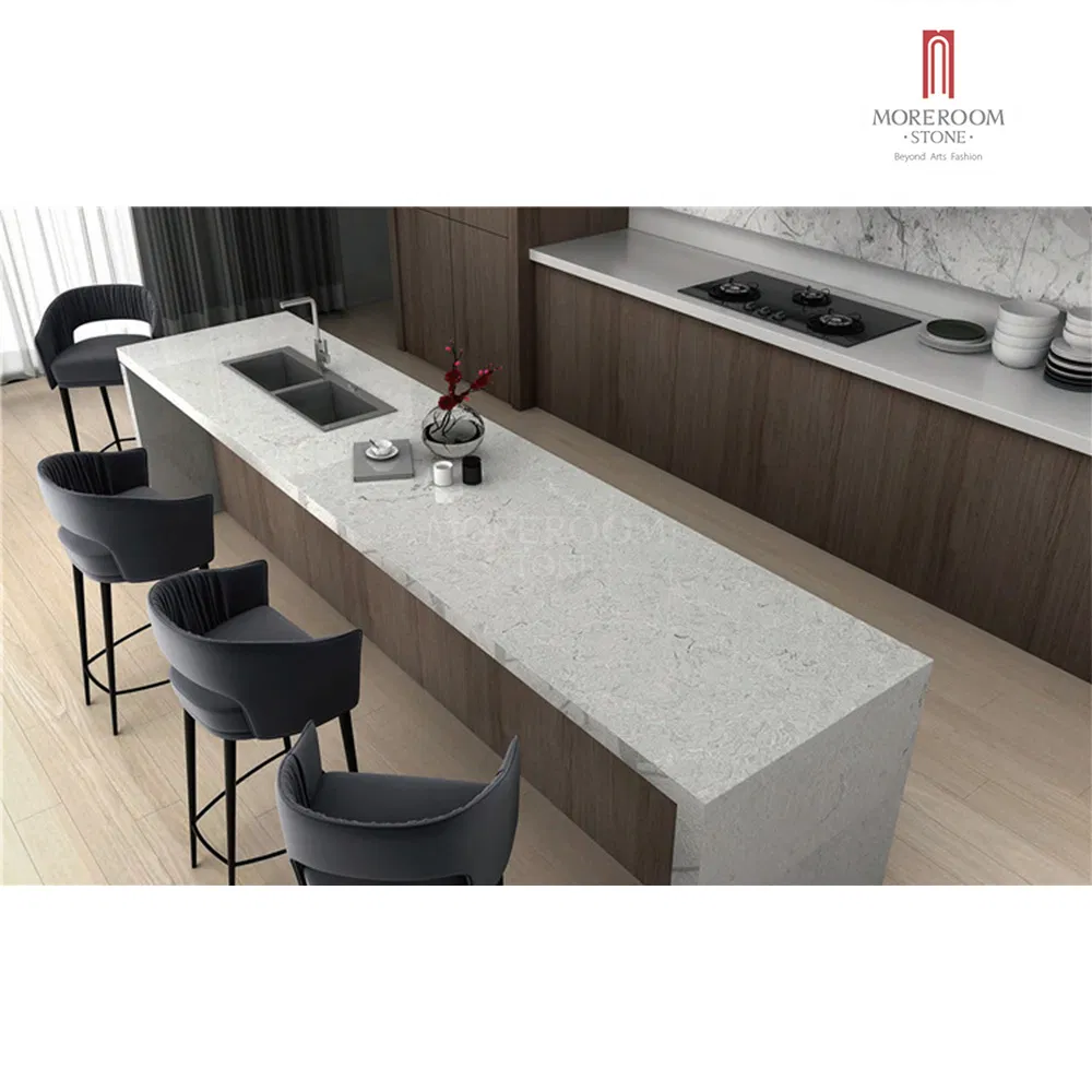 Artificial Quartz White Gray Engineered Stone for Kitchen Furniture Countertop