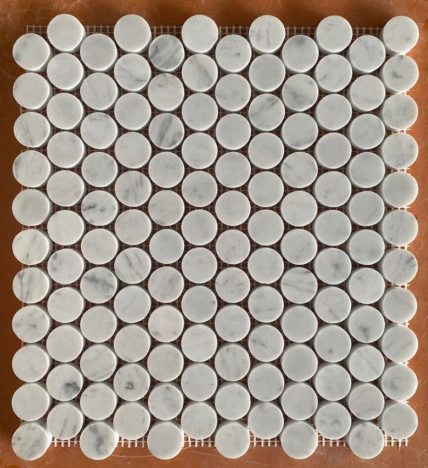 Polished/honed white/black/grey/brown/pink/green/red/yellow/gold/blue marble/travertine/limestone/basalt Penny Round Mosaic Floor Tile for Interior Floor/Wall