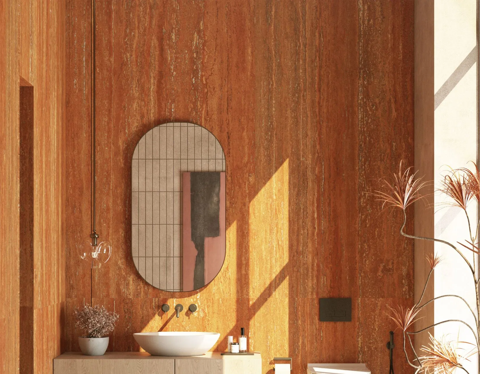 Artificial Large Size Porcelain Floor Tiles Italian Red Travertine Sintered Stone Slab