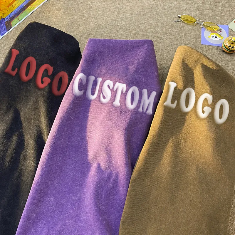 Wholesale Fashion Streetwear Custom Men's Dgt Puff Printing 100% Cotton T Shirt Plain Drop Shoulder T-Shirts Vintage Acid Washed Graphic Blank 300GSM Oversized