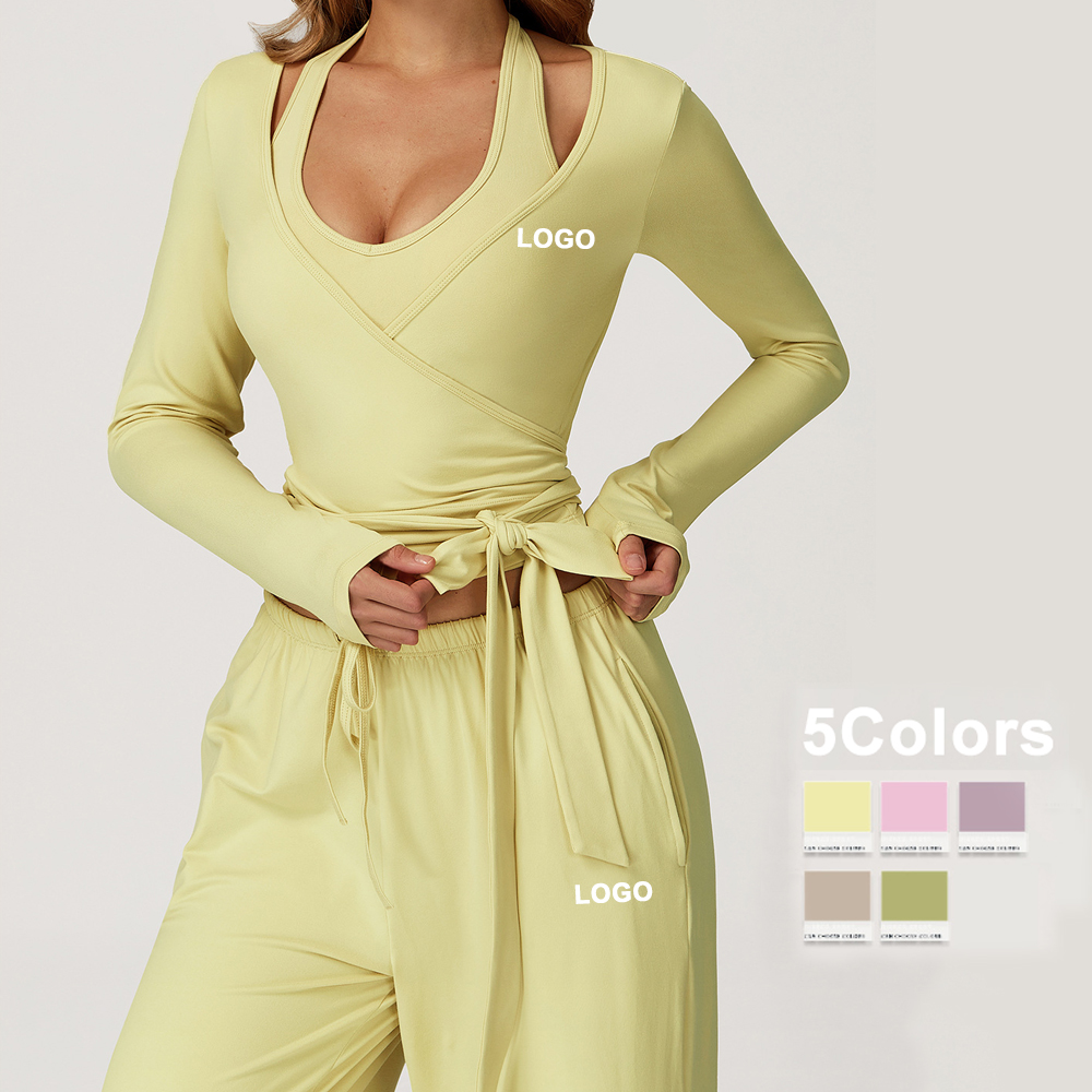 3-Piece Set Autumn Pilates Vetement Outfits Yoga Costume Pants Women Ballet Wrap Top Activewear Set Ballerina Cross Top