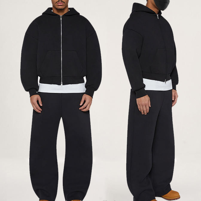 Custom Sweatsuits French Terry Blank Tracksuit Heavyweight Oversized 100% Cotton Baggy Zip Up Hoodie And Sweatpants Set For Men