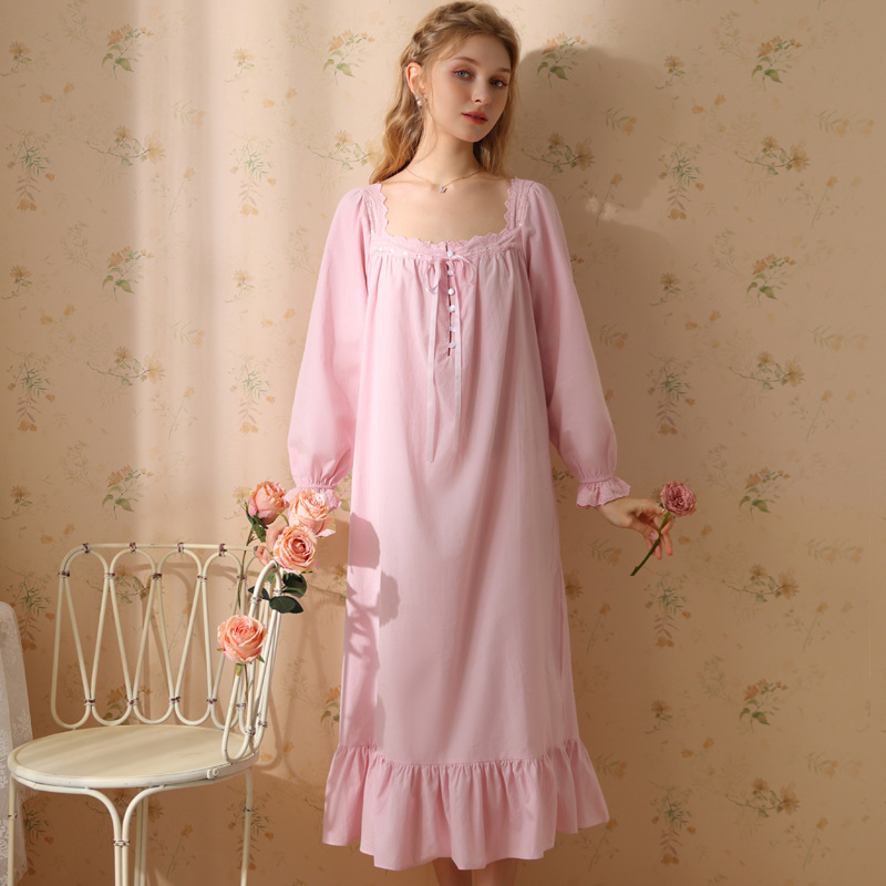 Women's Long Sleeve Maxi Nightgown Vintage French Sleep Dress Elegant Princess Nightwear Plus Size Lounge Wear Spring Autumn