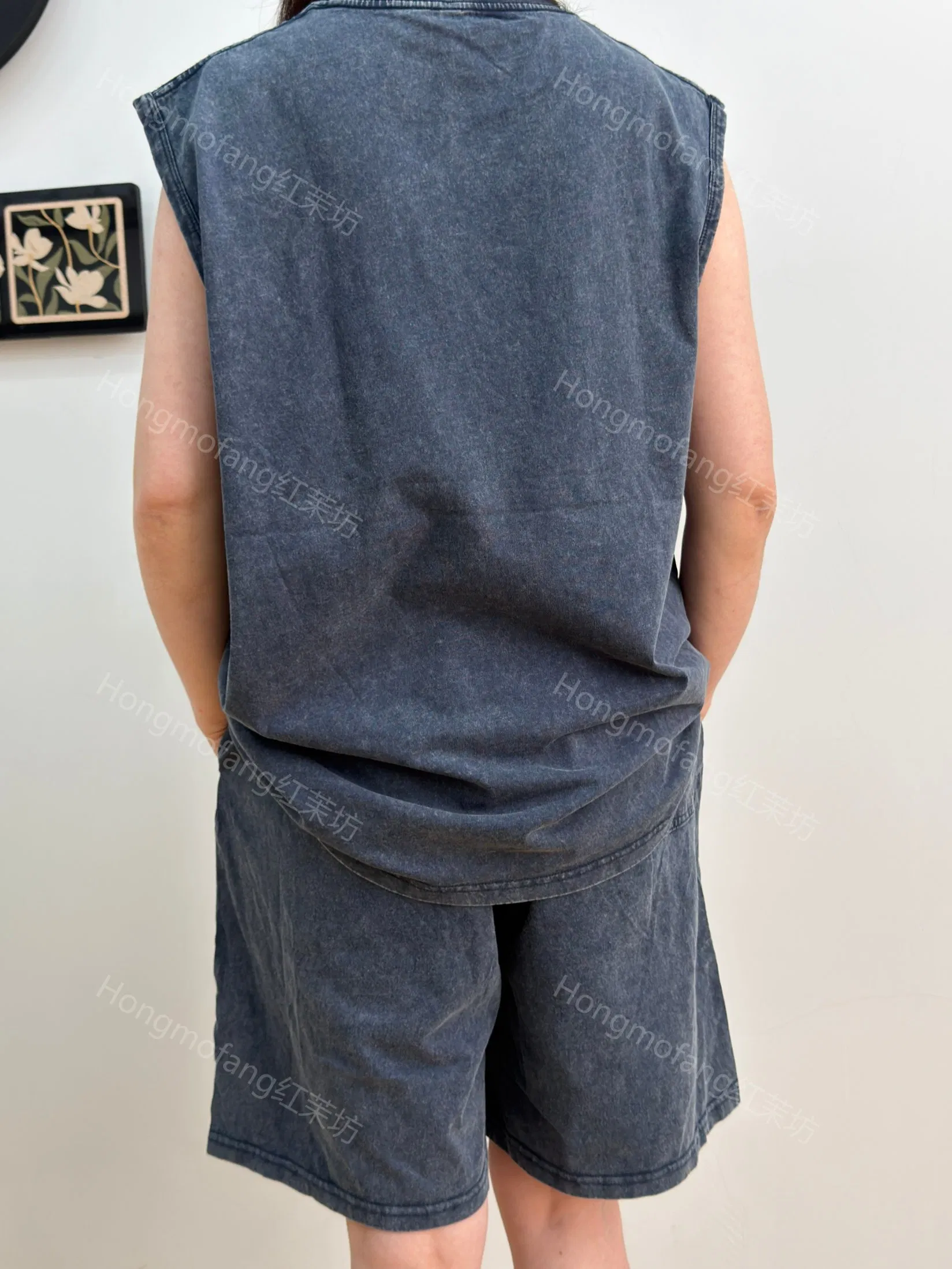 Custom Logo Acid Washed Vintage 2-Piece Set Distressed Heavyweight Blank Oversized 100% Cotton Streetwear Men Set Tracksuit
