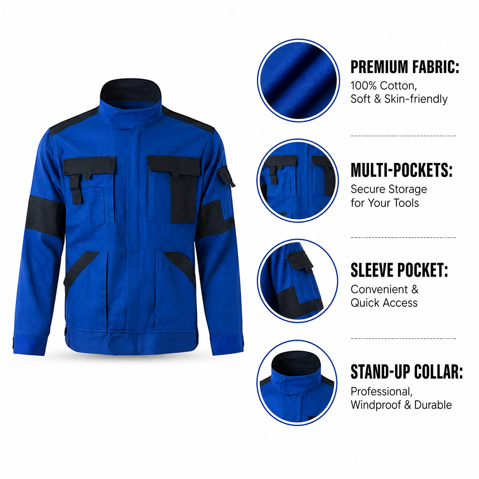100% Cotton Skin-friendly S-4XL Multi-pocket Workwear Set JK010 Workwear Jacket and Pants Set