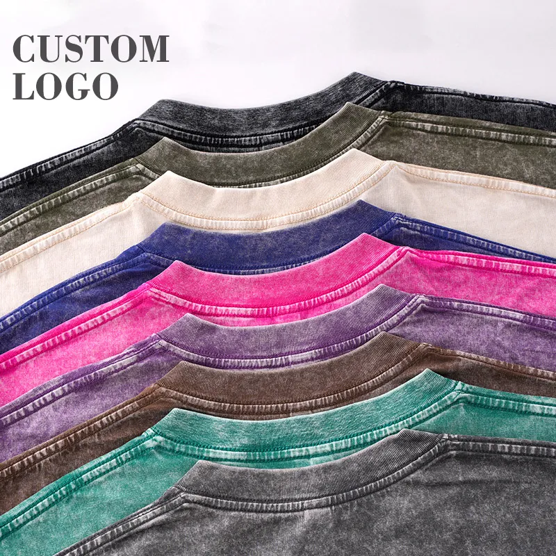 Wholesale Fashion Streetwear Custom Men's Dgt Puff Printing 100% Cotton T Shirt Plain Drop Shoulder T-Shirts Vintage Acid Washed Graphic Blank 300GSM Oversized