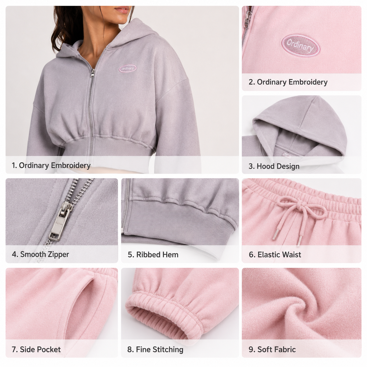 Women Custom 400GSM 100%Cotton Fleece Hoodie Zip Up Sports Casual Sweatshirt Jogger Two Piece Sets For Women
