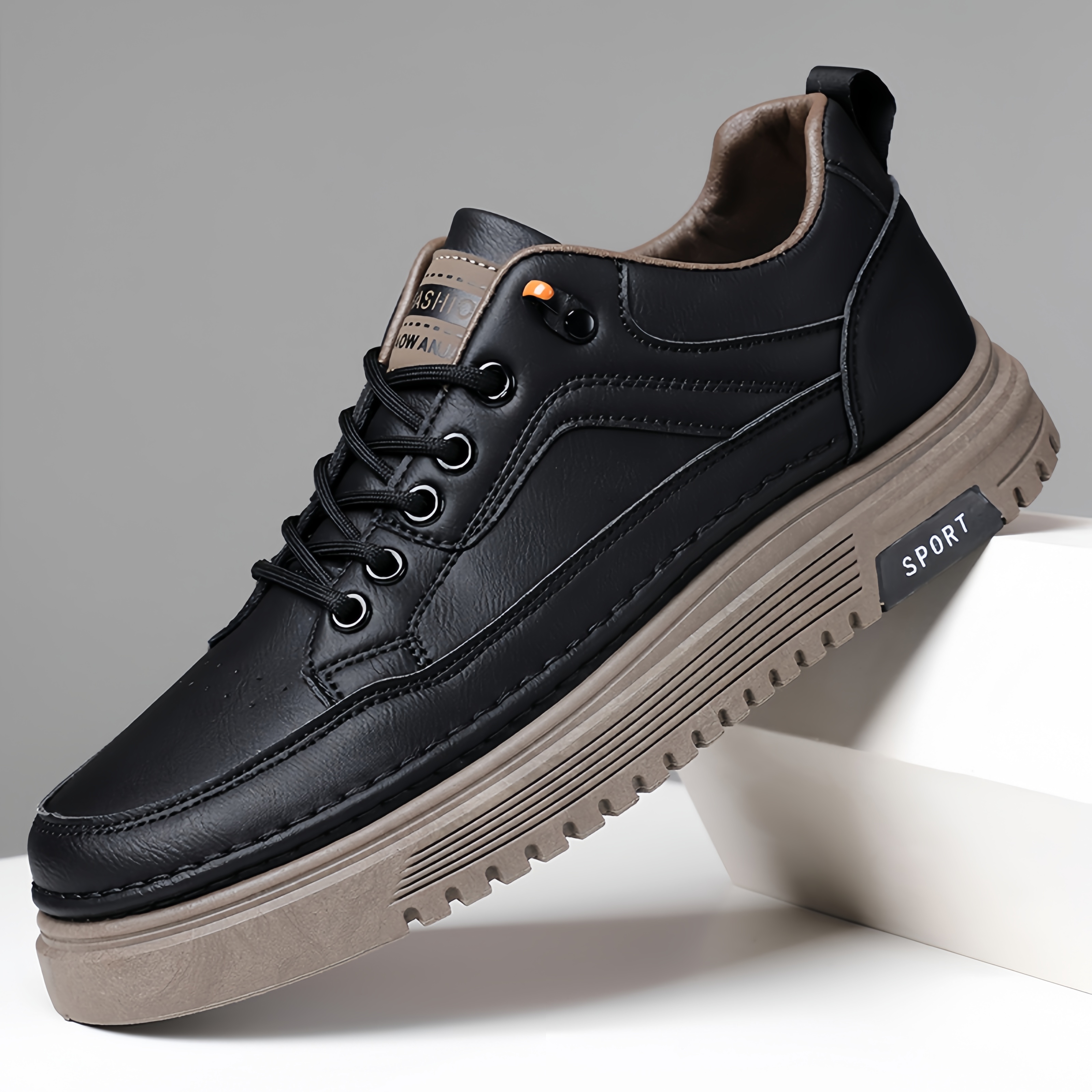 Men's Casual Shoes PU Leather Mesh Fashionable Men's Casual Sports Shoes Breathable Trendy Running Shoes Men's Casual Sneakers