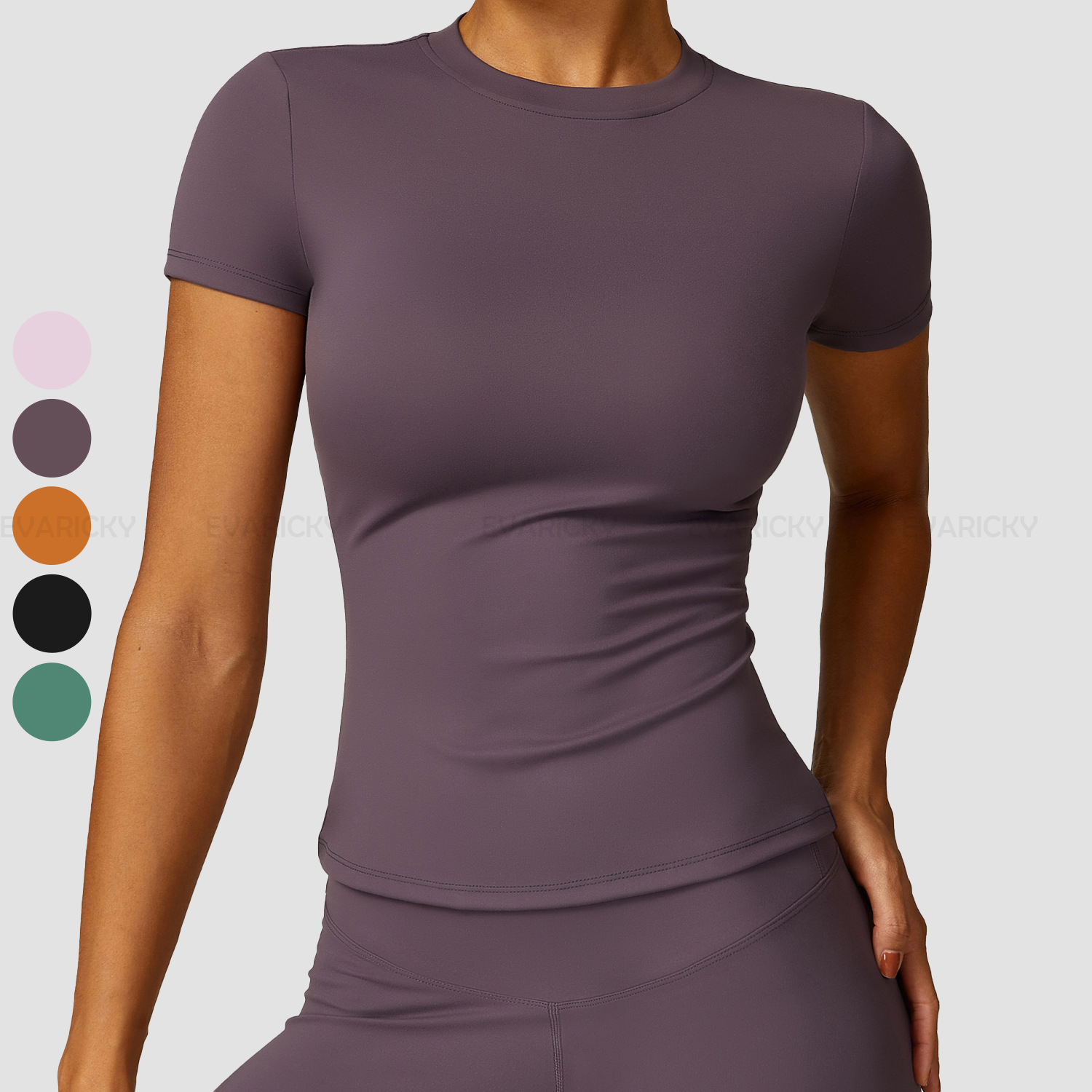 Custom High Quality Softness Sportswear Women Crewneck Short Sleeve Gym Blank Tshirts Custom Compression Slim Fit Yoga T Shirts